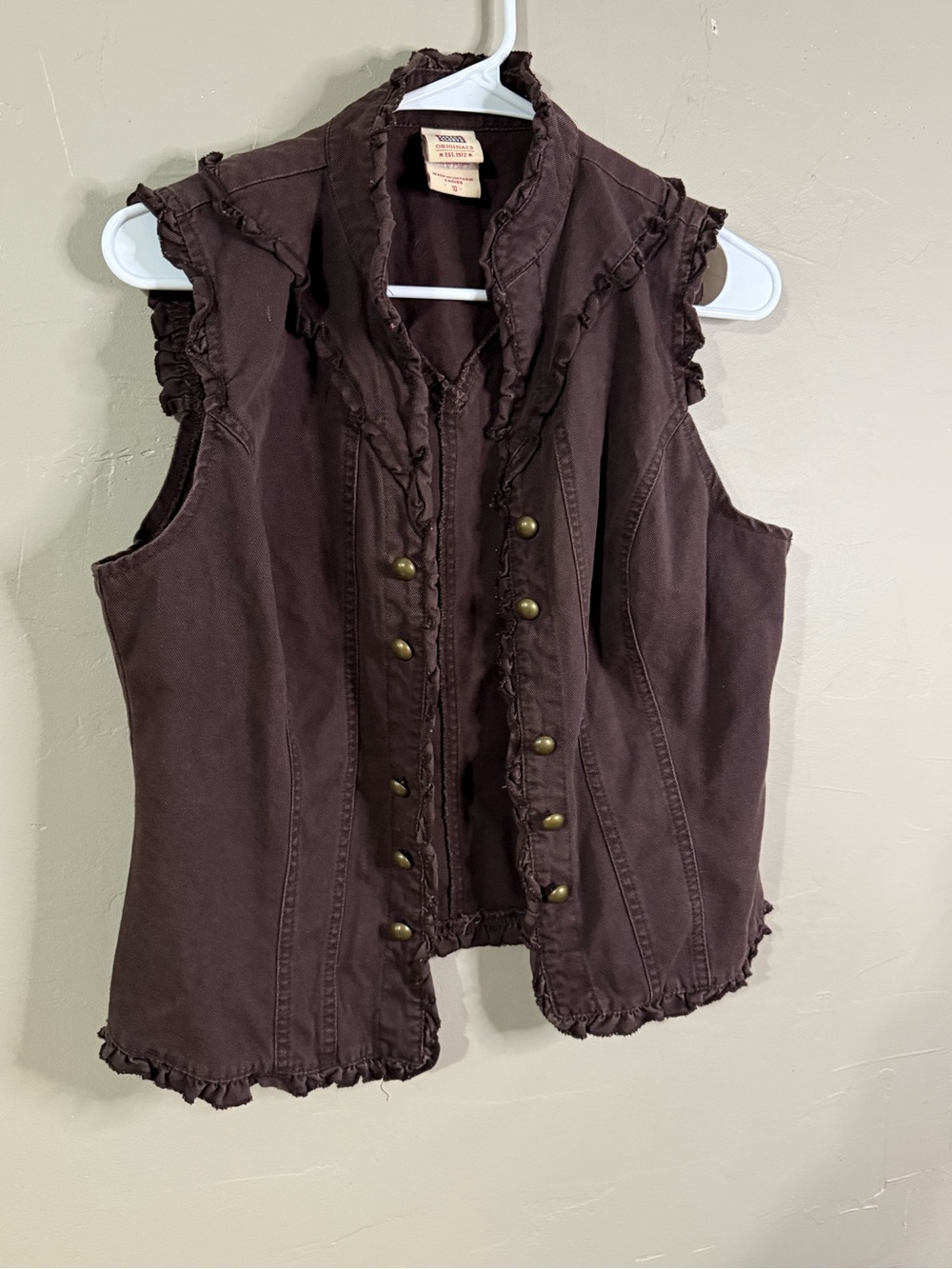 Faded Glory Brown Ruffled Snap-Front Vest
